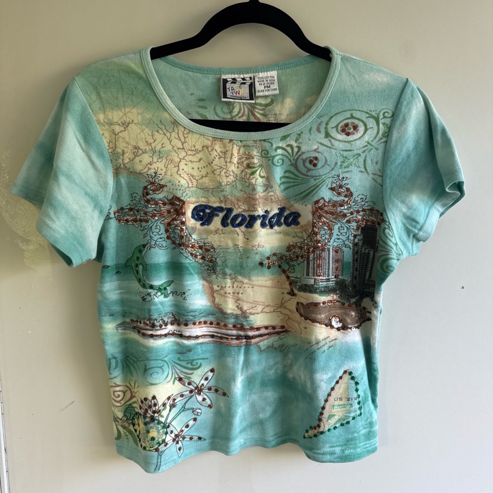 Take Two Florida Graphic Tee in Aqua Green size PM